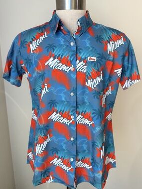 Dixxon Shirt Mens Large Green Button Up The Vice Miami Print AOP Short Sleeve